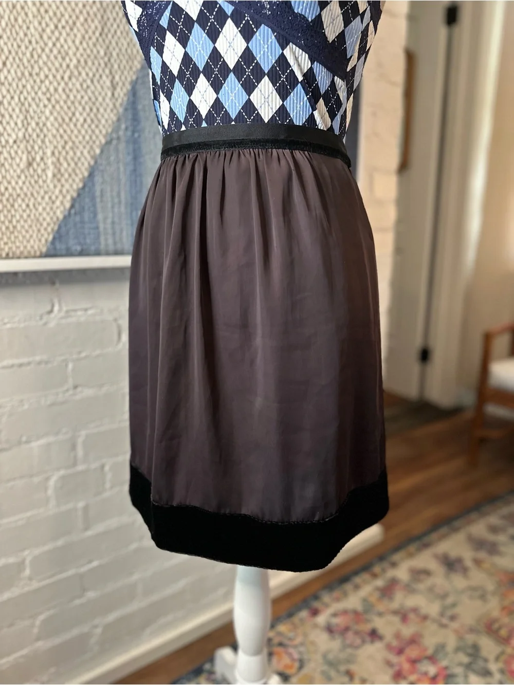 Gap Brown Mini Skirt with Black Velvet Silk BlendTrim